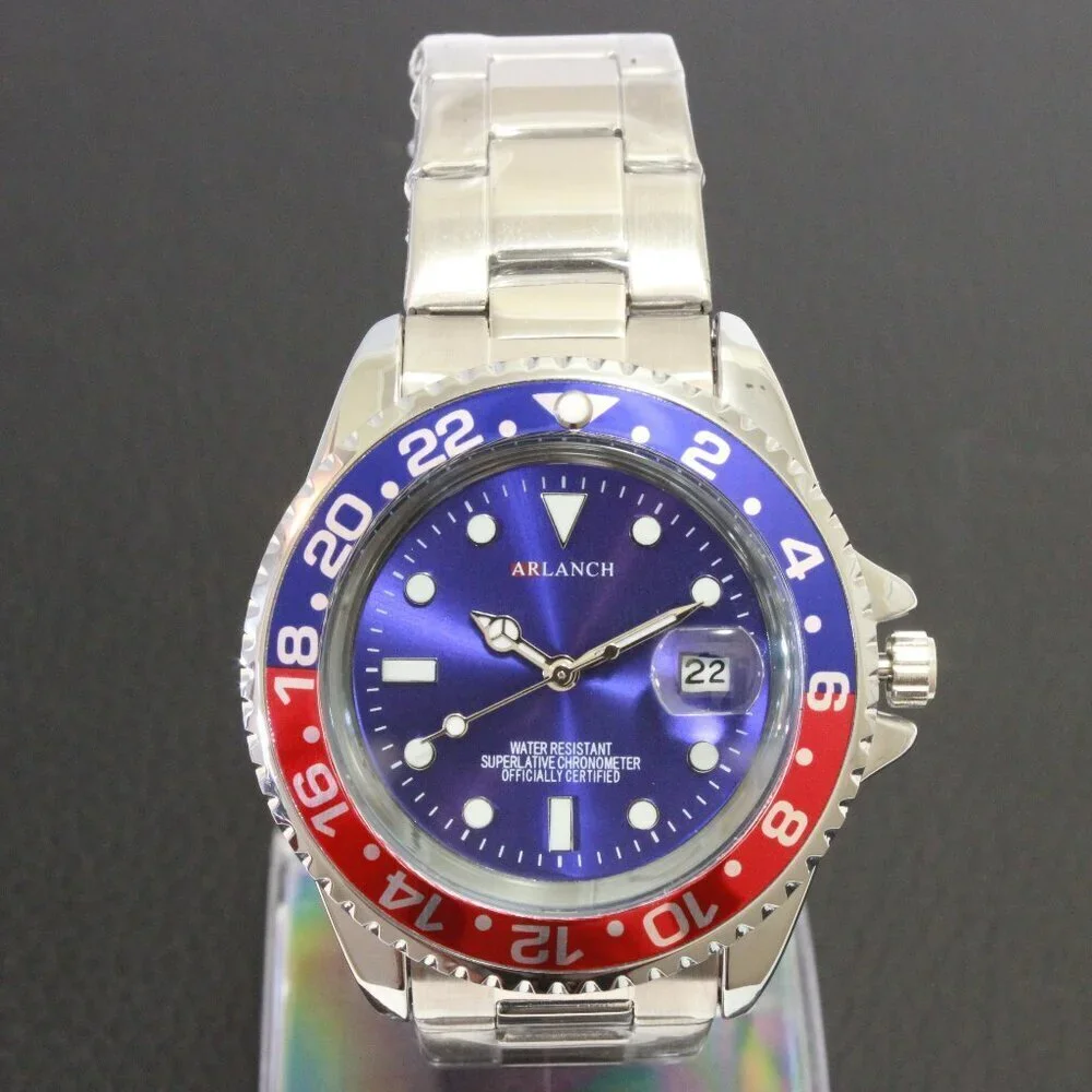 Men's Diver Style Watch Pepsi Bezel Stainless Bracelet 40mm